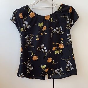 Floral printed black top